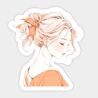 Minimalist line art pretty girl in green Sticker